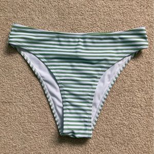 Green striped medium rise bikini bottoms